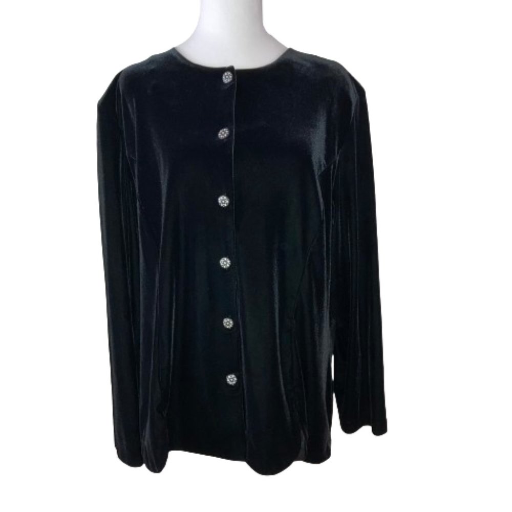 Ronnie Nicole II Classic Black Velvet Blazer with Rhinestone buttons, size 3X